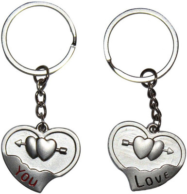 

CTW Love You Couple Double Heart Valentine Metal Key Chain(Silver)