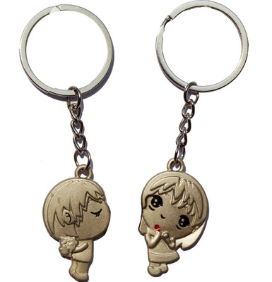 

CTW Cute Tiny Miny Kissing Couple Love Valentine Metal Pack Of 2 Key Chain(Silver)