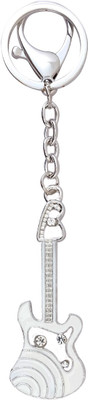 Super Drool Enameled Crystal Studded Guitar Locking Key Chain(White)
