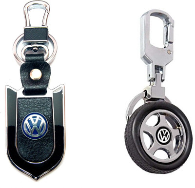 

City Choice Combo of Volkswagen Wheel & Lether-Metal Locking Key Chain(Black, Silver)