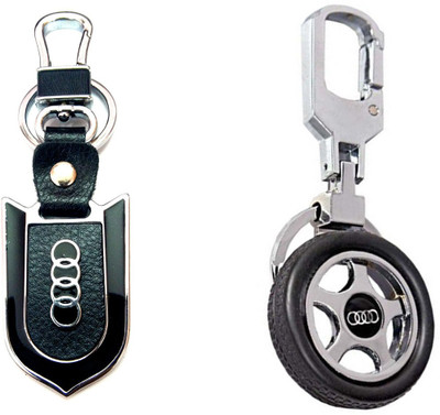 

City Choice Combo of Audi Wheel & Leather-Metal Locking Key Chain(Multicolor)