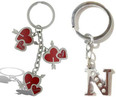 

Rashi Traders Arrow 3 Heart + Alphabet N Key Chain(Silver)