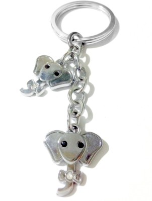 

Tech Fashion Two Elephent Face Bow Diamond Locking Key Chain(Silver)