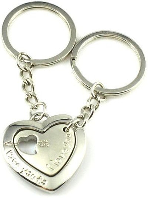 

CTW I Love you Double Heart In Heart Valentine Couple Gift Key Chain(Silver)