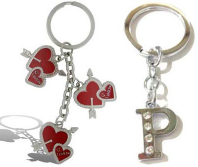 

Rashi Traders Arrow 3 Heart + Alphabet P Key Chain(Silver)