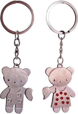 CTW Cute Couple Love Heart Teddy Bear Keyring Metal Key Chain(Silver) available at flipkart for Rs.192