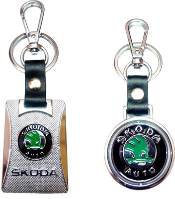 

City Choice Combo of New Skoda Revolving & Leather-Metal Locking Key Chain(Multicolor)