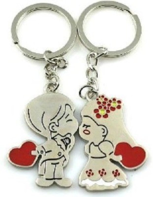 

CTW Love Heart Couple Kissing Pack Of 2 Valentine Metal Key Chain(Silver)