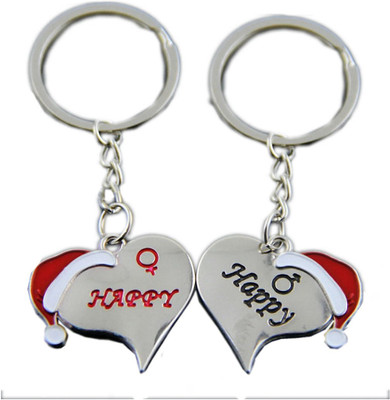 

CTW Happy Happy Christmas Cap Metal Couple pack of 2 Key Chain(Silver, Red)