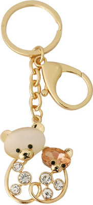

Super Drool Crystal Embellished Twin Panda Key Chain(Gold)
