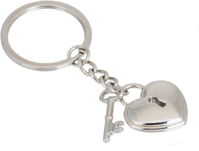 Gadge Heart Shape with Lock Key Key Chain(Silver)