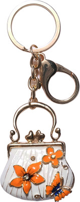 

Super Drool White and Orange Enamel Purse Key Chain(Multicolor)