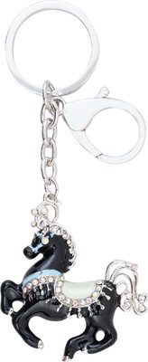 Super Drool Black Studded Galloping Horse Locking Key Chain(Black)