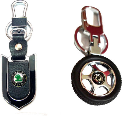 

City Choice Combo of Skoda Wheel & Leather-Metal Locking Key Chain(Multicolor)