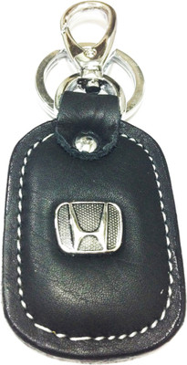 

Tech Fashion Honda Car Logo Black Leather White Thread Stiched Locking Key Chain(Black)