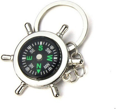 Ezone Ring Stylish Round Compass Key Chain(Silver)