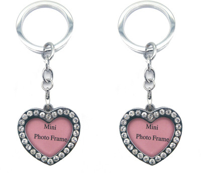 

City Choice Combo of 2 Studded Hearts Photoframe Key Chain(Silver)