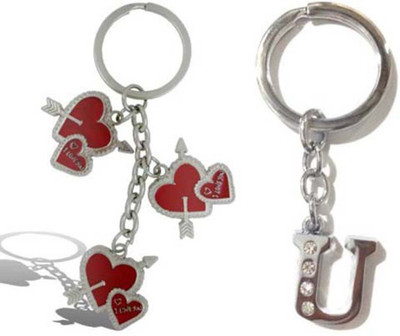 

Rashi Traders Arrow 3 Heart + Alphabet U Key Chain(Silver)