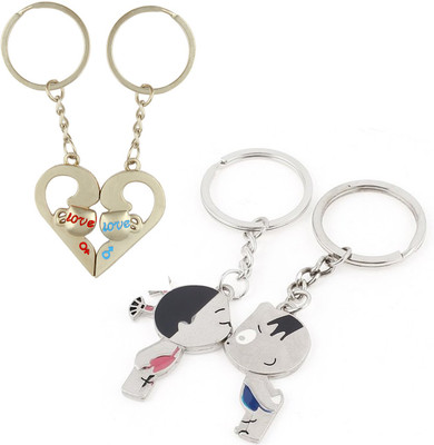 

CTW Love You Heart & Kissing Couple Metal Valentine Gift Key Chain(Silver)