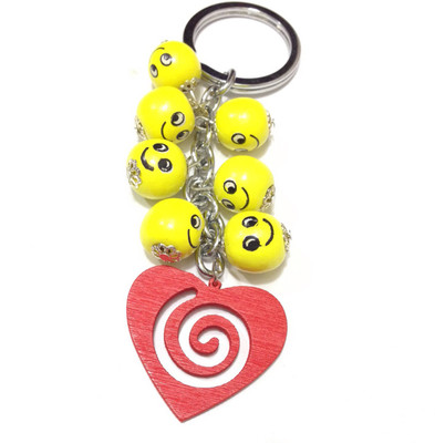 

Tech Fashion Smiley Yellow Beads With Red Heart Locking Key Chain(Yellow)