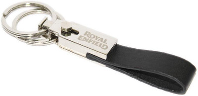 

Aura Royal Enfield Double Ring Metal & Leather Imported Key Chain(Black, Silver)