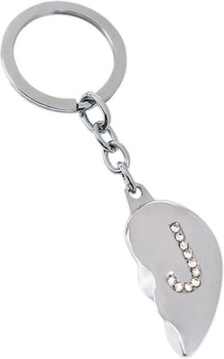 

U R God Broken Heart Diamond Studded "J" Letter Key Chain(Silver)