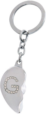 

U R God Broken Heart Diamond Studded "G" Letter Key Chain(Silver)