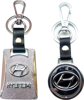 

City Choice Combo of Hyundai Revolving Leather-Metal Hook Locking Key Chain(Black, Silver)