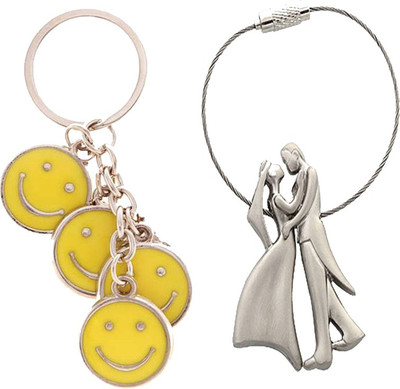 Madhuraj Combo Set of Romantic Couple and Quadratic Smileys Key Chain(Silver, Yellow)