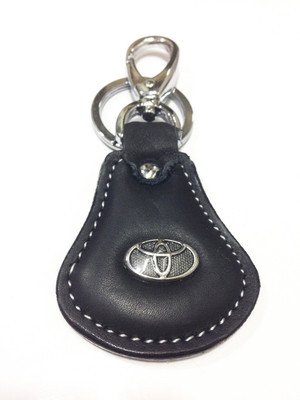 

Tech Fashion Toyoto Car Logo Black Leather White Thread Stiched Locking Key Chain(Black)