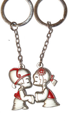 

CTW Kissing Mini couple Love Heart Valentine Gift for Hin & Her Keyring Key Chain(Silver)