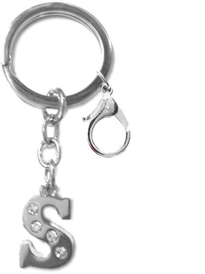 

Tech Fashion Alphabet S High Quality Chrome Metal Finish with 4 Diamonds Fixed Keyring Keyhook - TF-411 Locking Key Chain(Silver)