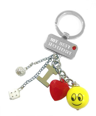 

Tech Fashion My Best Holiday Stunning Yellow Smiley Red Heart White Dice Silver Ball Key Ring Beautiful Gift Locking Key Chain(Silver)