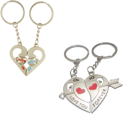 

Anishop Couple Love You Heart Metal Valentine Cmbo Gift Pack Key Chain(Silver)