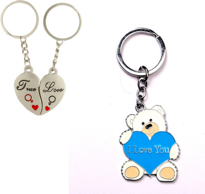 

CTW Couple True love You Heart & Teddy Bear Couple Valentine Gift Key Chain(Silver)