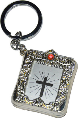 

Tech Fashion Holy Bible Miniature Printed Book Metal Frame ring-C-TF-508 Locking Key Chain(Multicolor)