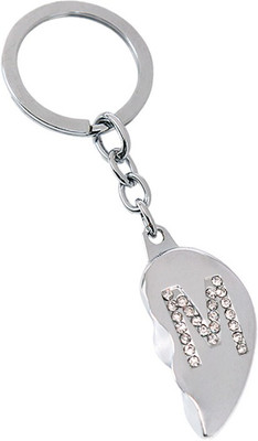 U R God Broken Heart Diamond Studded "M" Letter Key Chain(Silver)