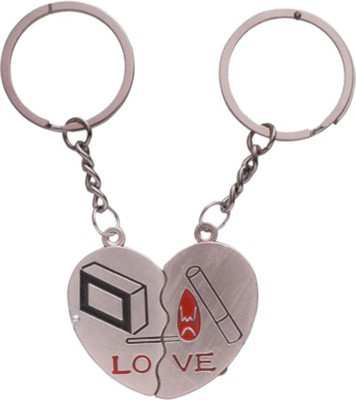 

CTW I love You Couple Heart Pack of 2 Valentine Gift Metal Key Chain(Silver)
