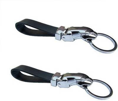 

Phoenix Pack of 2 Jaguar Leather Metallic Key Chain(Silver, Black)