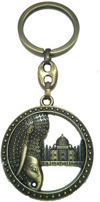 

City Choice Round Taj Mahl with Elephant Face Key Chain(Gold)