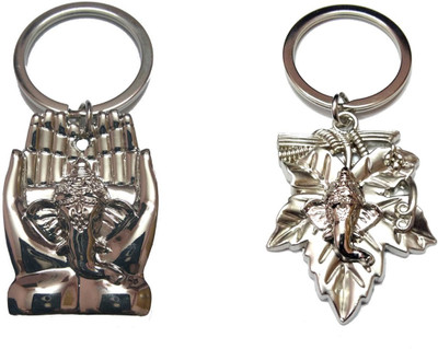 

City Choice Combo of Palm Ganesha with Leaf Ganesha Key Chain(Silver)