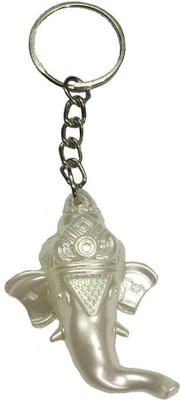 PARRK White Ganesh Face Key Chain(Silver)