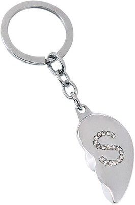 

U R God Broken Heart Diamond Studded "S" Letter Key Chain(Silver)