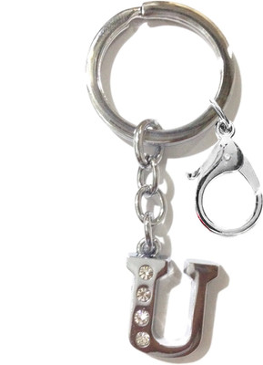 

Tech Fashion Alphabet U Hook High Quality Chrome Metal Finish with 4 Diamonds Fixed Locking Key Chain(Silver)