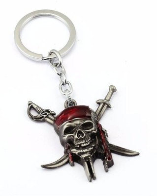 Prostuff Pirates Of The Caribbean Captain Jack Sparrow Mask Skull Shape With Crossbones Silver Key Chain Key Chain(Multicolor)