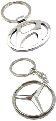 

Confident Metalic Hundai And Mercedece Benz Car Logo Key Chain(Silver)