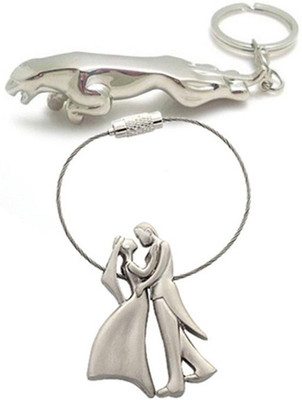 

New Pinch combo of jaguar & romantic couple metal Key Chain(Silver)