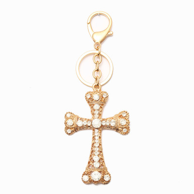 

Lotus E GOLDEN & CRYSTALS METALLIC CROSS Locking Key Chain(Gold, Multicolor)