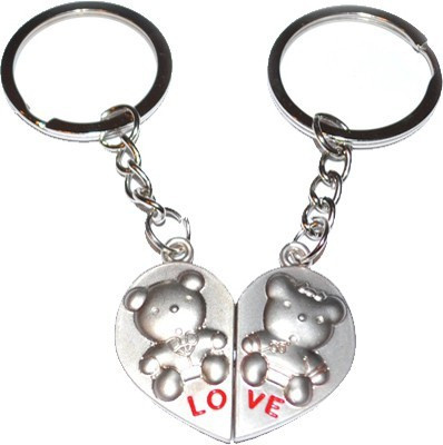 

U R God Teddy Bear Love Heart 2 Part Keyring Metal Key Chain(Silver)