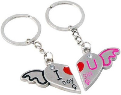 

CTW Boy Girl Heart Love Couple Wings Pack Of 2 Valentine Metal Key Chain(Silver)